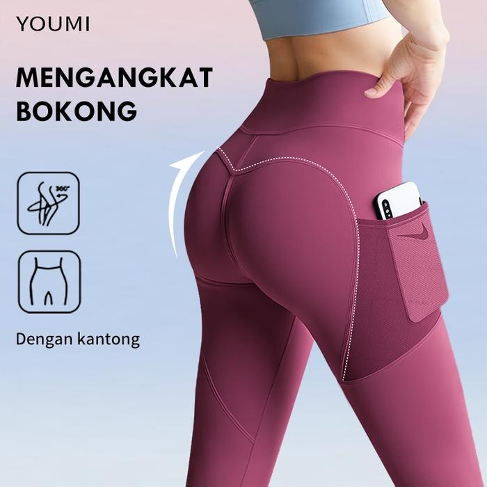 YOUMI Celana Gym Legging Olahraga Wanita Highwaist Panjang Training Sport Yoga Lari Pilates Tennis S