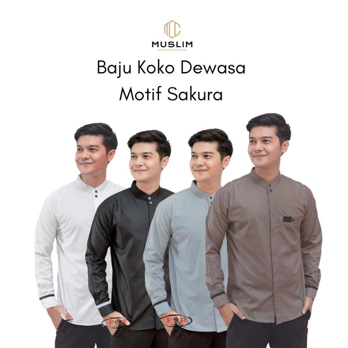 Baju Koko Lengan Panjang Motif Sakura