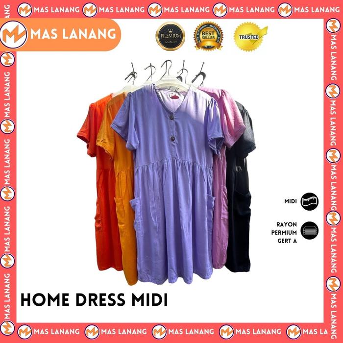 Humaira Homedress Midi | Dress | Baju Santai Balon Kancing Karet  Rayon