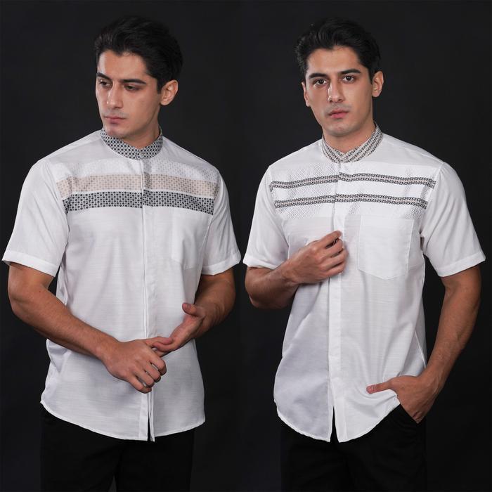 Casella Baju Koko Ismail Lengan Pendek Horizontal White | Baju Koko Putih Ismail