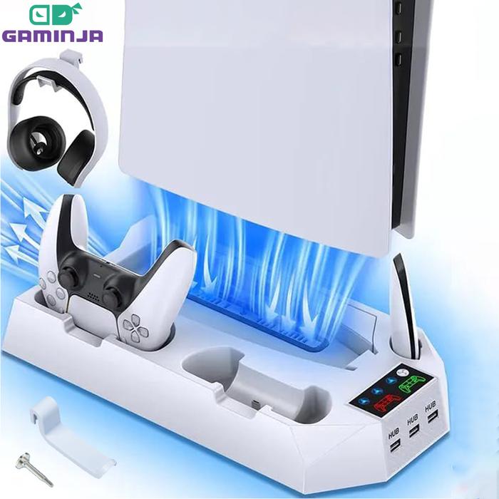 3 Mode Led Cooling Fan for PS5 Vertical Stand 2 Controller Charging Dock for Sony Playstation 5 Disc