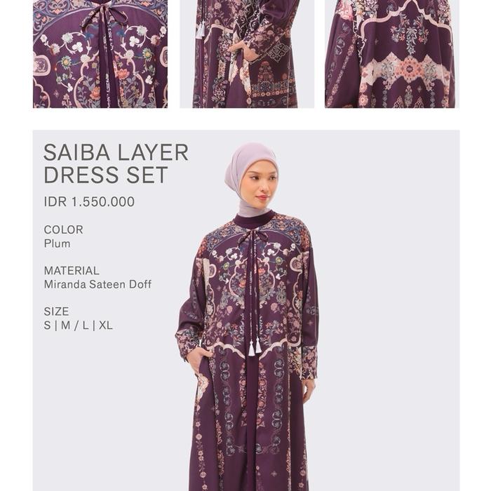 RiaMiranda Saiba Layer Dress Set Warna Plum Bahan Miranda Sateen Doff Ukuran S M L XL