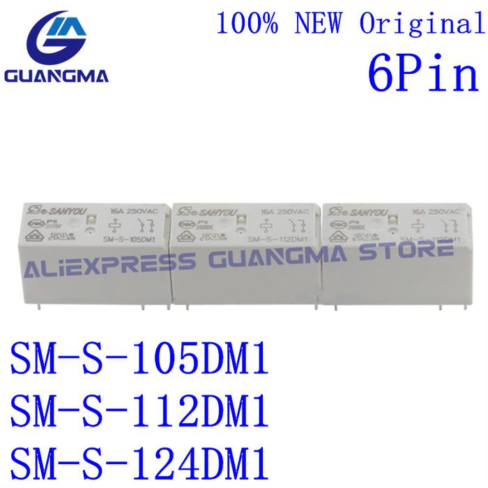 20PCS Relay SM-S-105DM1 SM-S-112DM1 SM-S-124DM1 16A 250VAC 6Pin DC5V