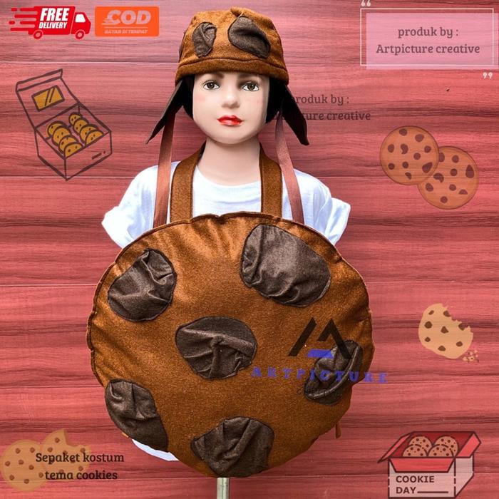Sepaket kostum tema cookies coklat lucu cewek/cowok / topi cookies/kostum pentas tema cokies anak- a