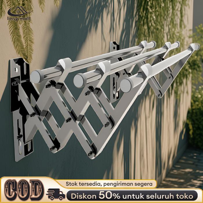 Jemuran Baju Tempel Dinding 200CM Jemuran Lipat Dinding Stainless Steel Jemuran Baju Pakaian Dinding