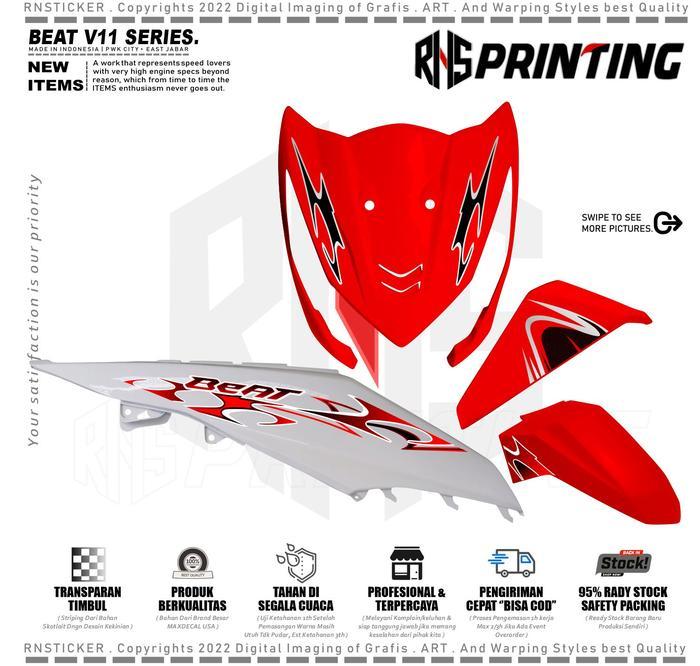 RNS Striping Transparan Beat fi 2012-2016 Stiker Variasi Beat F1 Transfaran UV Icon Simple Style