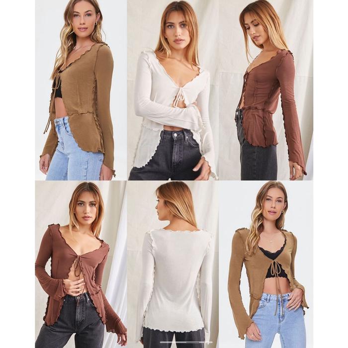 Cardigan nita V-Neck Rayon Model Simpul Depan F21