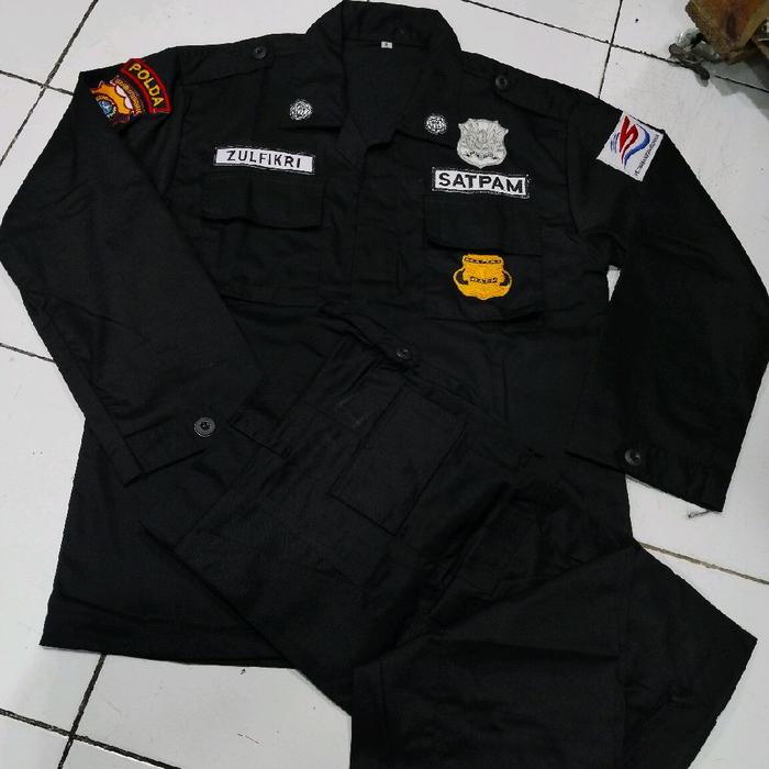 baju pdl satpam hitam/baju pdl bahan drill/baju pdl satpam+bordir