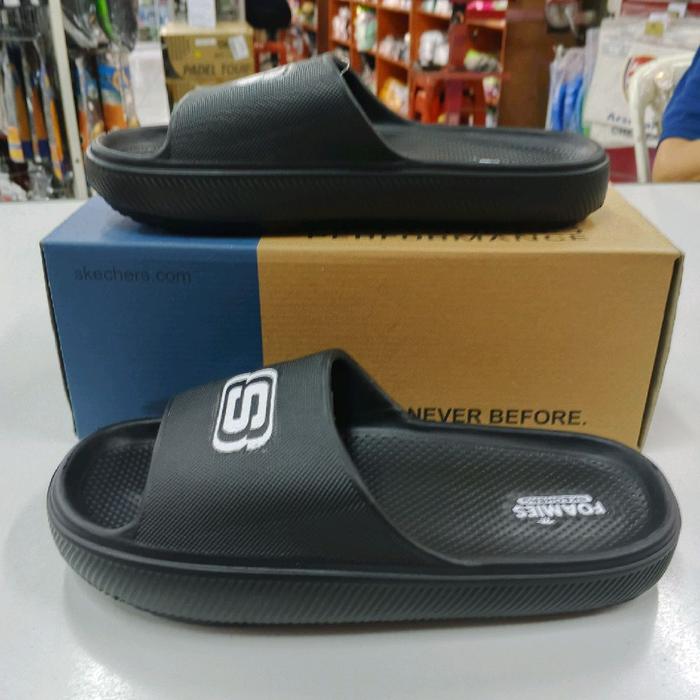sandal sendal Sketchers pria slip on black sandal slop cowok slide original