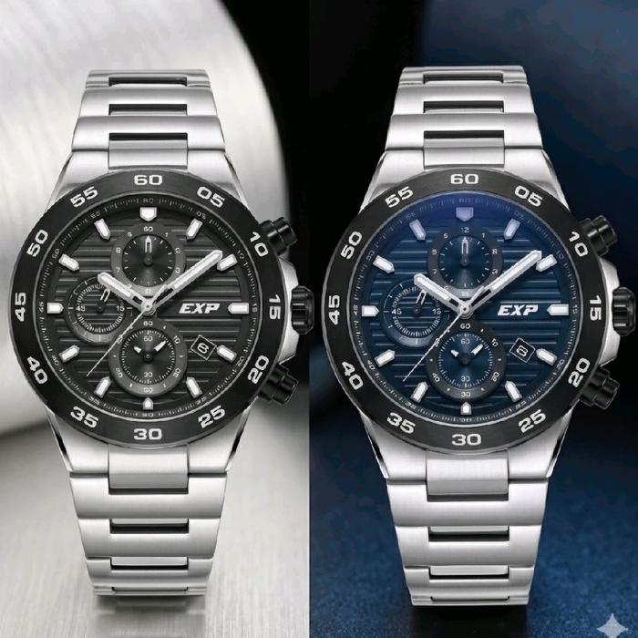 Expedition E6848M Chrono Silver black blue Jam Tangan Cowok Original