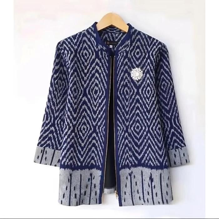 Blazer Tenun | Outer Kantor Wanita Navy Hipnotis