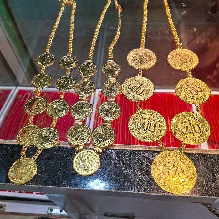 kalung koin dinar bahan tembaga lapis emas 24k Perhiasan