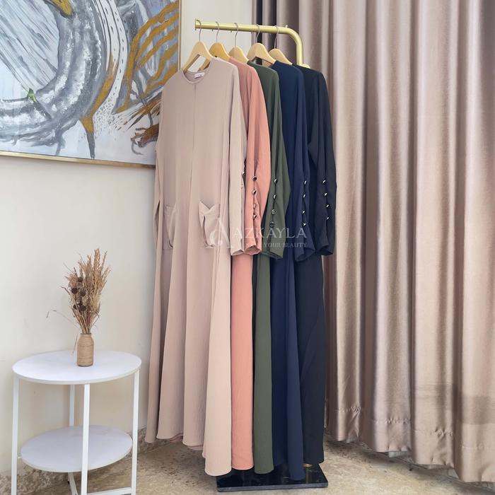 Azkayla Humaira Abaya Dress Gamis Muslim Wanita Polos Lengan Kancing Aiflow Premium Dress