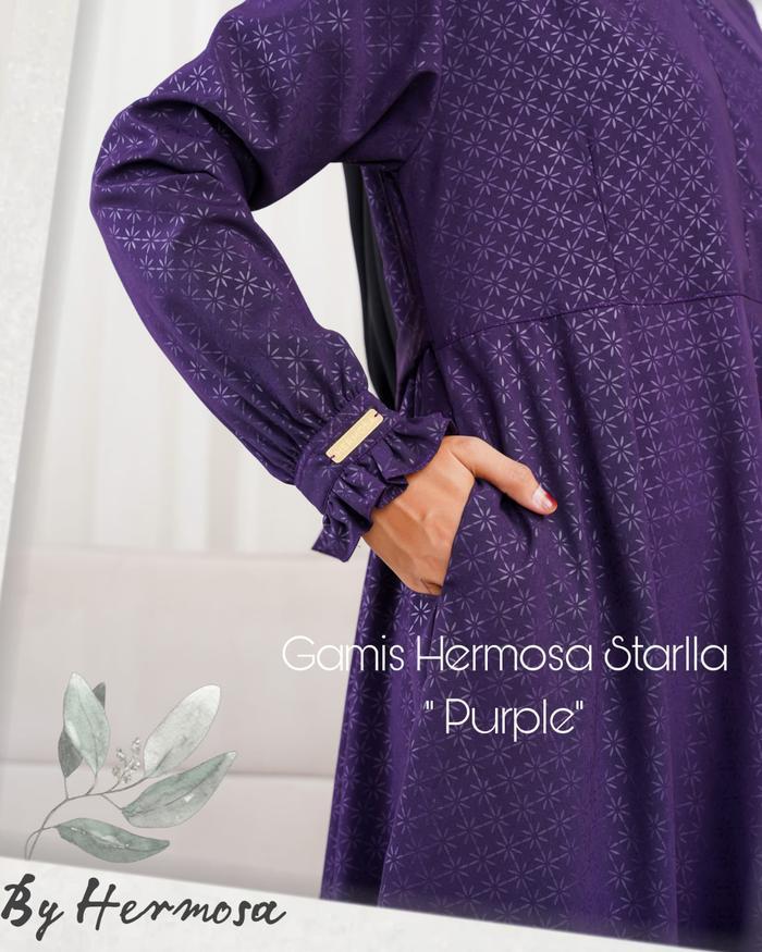 PROMO!! (Hermosa)Gamis embos wolfis motif starla ungu tua-gamis ungu tua premium bahan wolfis embos 