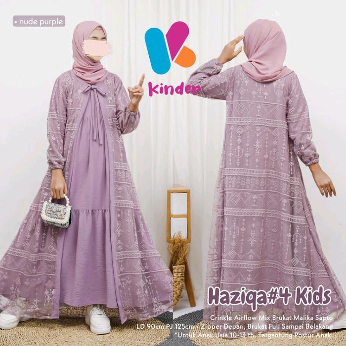 GAMIS LEBARAN ANAK HAZIQA KIDS BY KINDER BAHAN CRINGKLE AIRFLOW MIX BRUKAT ZIPPER DEPAN GOOD QUALITY