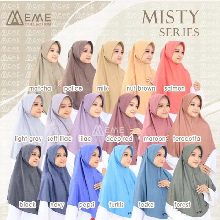 MEME Collection Jilbab Misty Series - Pilihan Warna Menarik seperti Matcha, Police, Milk, Nut Brown,