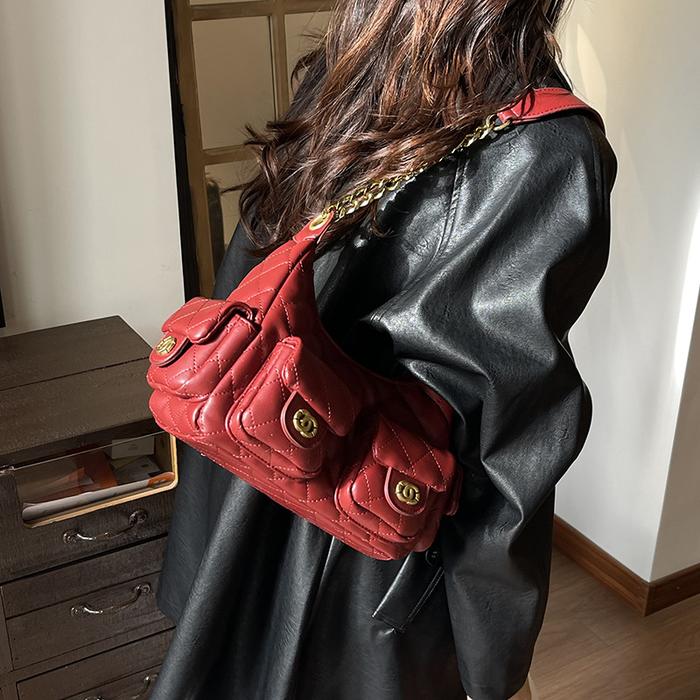 Tas Bahu Quilted Merah Anggur Rantai Gold - Tas Selempang Wanita Trend Multifungsi