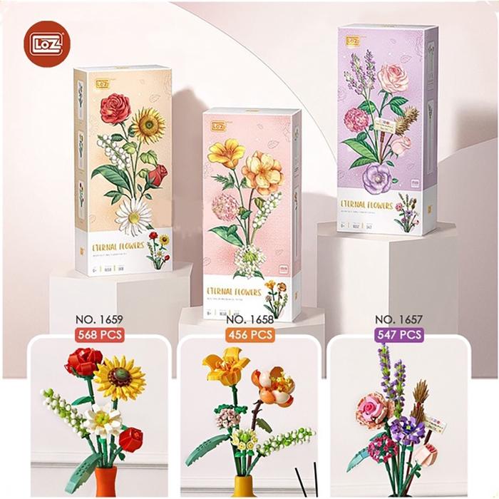 LOZ Mainan Balok Susun Flower DIY Bangunan Buket Bunga Immortal Untuk Dekorasi Building Nano Block /