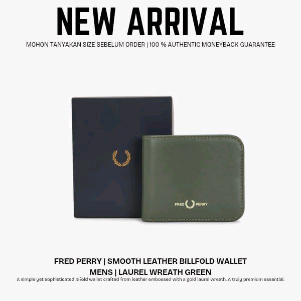 Fred Perry Dompet Pria Laurel Wreath Green - Dompet Kulit Halus Bifold untuk Pria dengan Desain Eleg