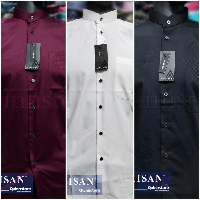 ALISAN Original Kemeja Koko Polos Katun Dobby - Lengan Panjang Model Slim Fit dan Reguler - Varian W