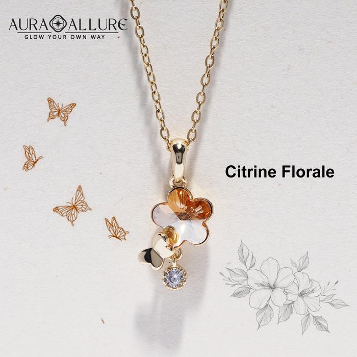 AURA ALLURE - Crystal Pendant, Citrine Florale, Liontin Kristal, Crystal necklace, Citrine crystal, 