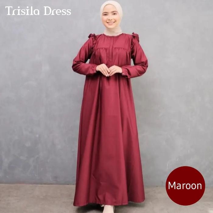 Moslem Trisila Dress / Dress Kondangan Polos Matt Katun Paris / Gamis Wanita Murah Kekinian / Casual