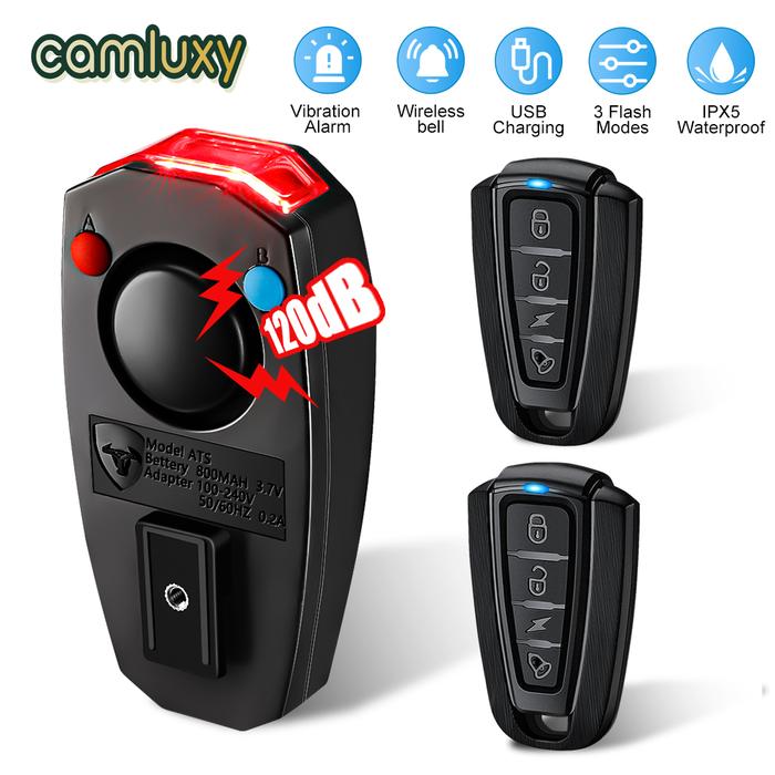 Camluxy lampu sepeda Alarm USB Anti Maling, lampu belakang sepeda