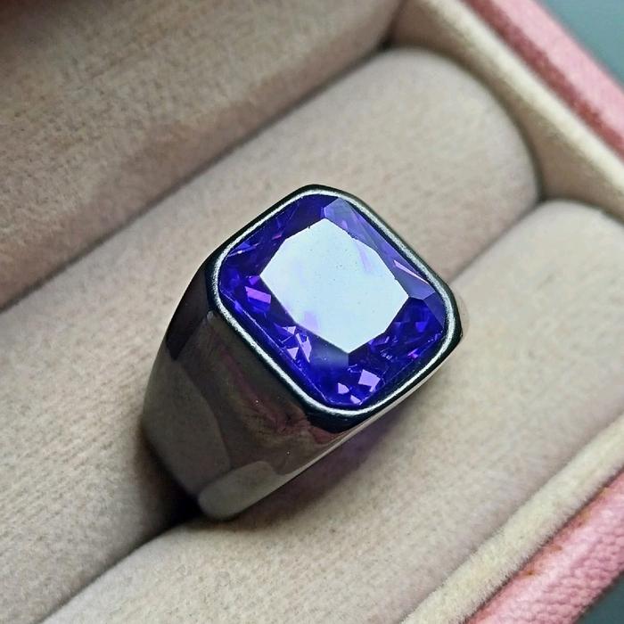Cincin batu kecubung kotak cutting dimensi 10X12 ring titanium rr ukuran 7,8,9,10