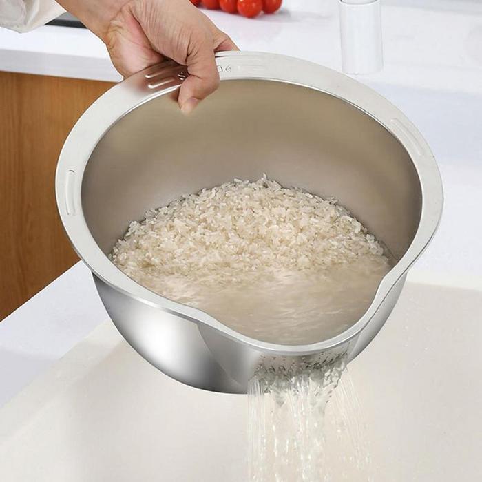Rice Washer Strainer Bowl Stainless Steel Rice Washing Bowl Rice