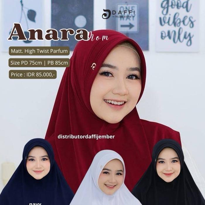 Daffi Anara Hijab Instan Wanita Matt High Twist Parfum PD 75cm PB 85cm DistributorDaffiJember