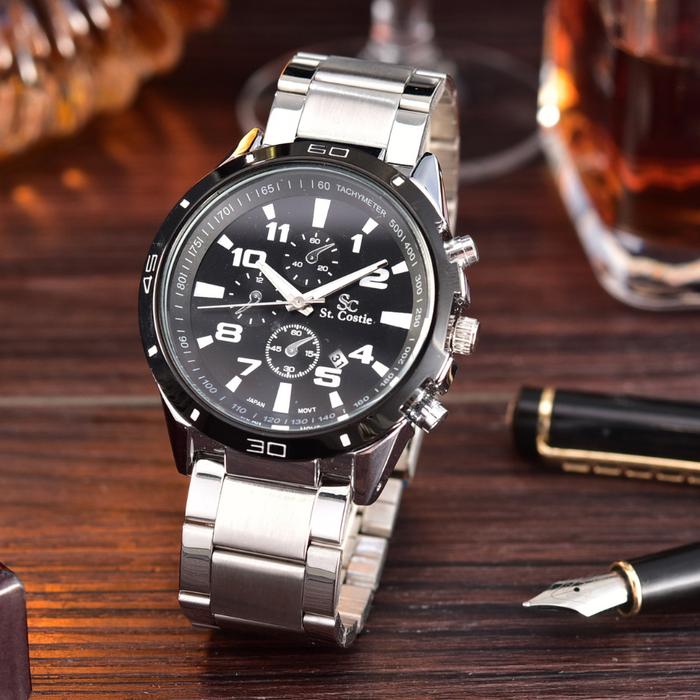 Saint Costie - Jam Tangan Pria - Body Silver/Black Dial - SC-2519G-SB-Stainless Steel Band