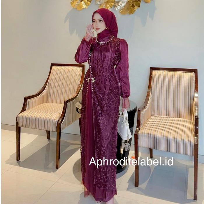 Kinanti Dress Kondangan Gamis Mewah Pesta Muslim Nyaman Gaun Wanita Kombinasi Premium Satin Mix Tile