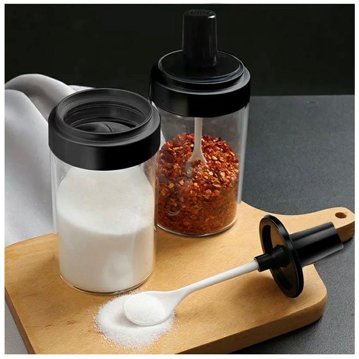 Botol Bumbu Dapur Kaca Tempat Penyimpanan Bumbu + Sendok Serbaguna