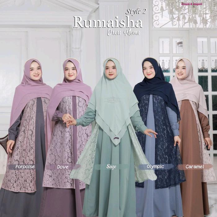 RUMAISHA GAMIS MOMS STYLE 2 TERBARU BY FANIA HIJAB BAHAN COTTON DOBY RIFEI MIX BRUKAT