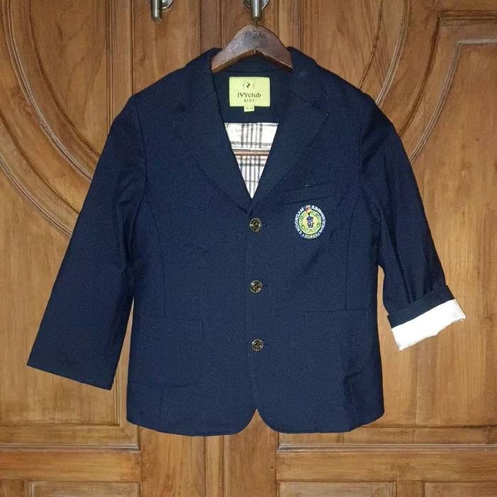 PL IVY CLUB Blazer Crop Seragam Sekolah Anak Laki Laki Blue Black Stik Balik Cream LD 82