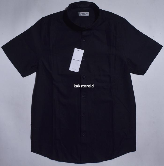 Kemeja Pria MOC Lengan Pendek Hitam Polos Modern Fit KMM 14 #Kemeja Murah