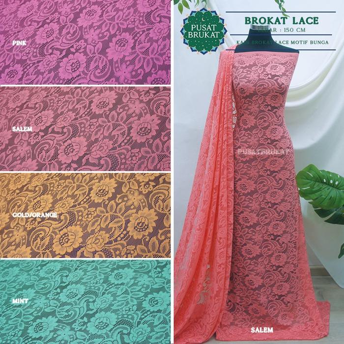 KAIN BRUKAT LACE COCOK UNTUK KEBAYA DRESS / BROKAT MALIKA MOTIF BUNGA - NAOMI [Harga per 0,5 meter]