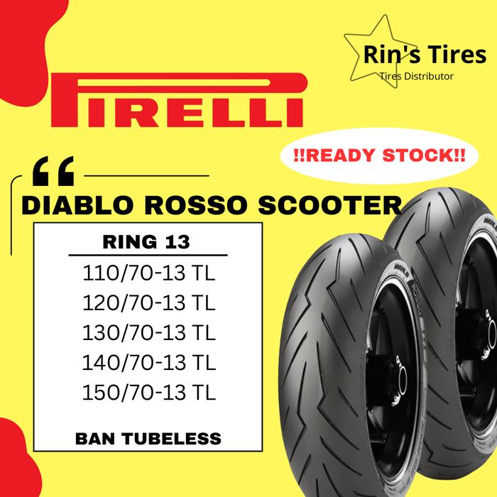 PIRELLI DIABLO ROSSO SCOOTER Ban Motor Tubeless Ring 13 NMAX (110/70-13, 120/70-13, 130/70-13, 140/7