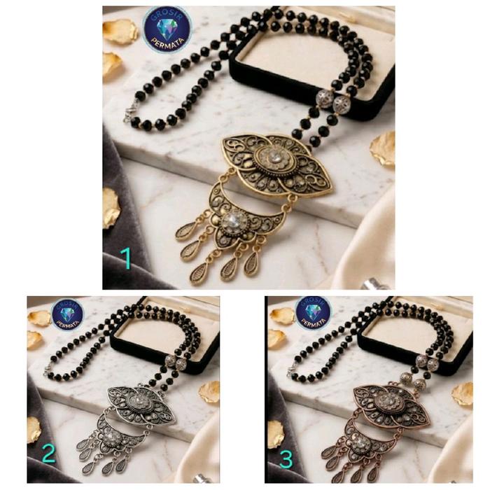 kalung kristal liontin etnik perak bakar
