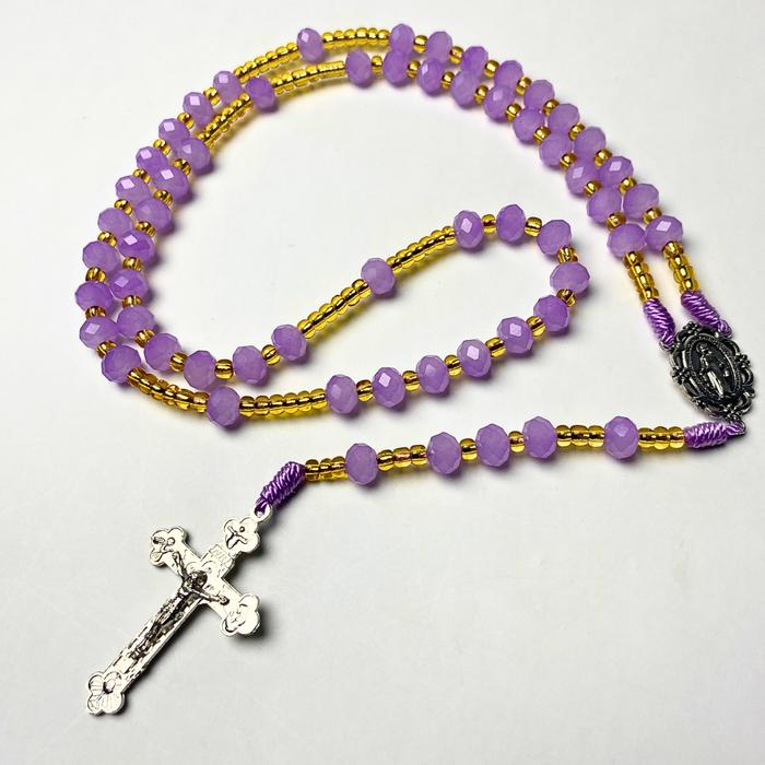 Rosario Katolik Salam Maria Kristal Ceko Lilac Gold 8mm Premium - kalung Lilac Ungu Emas