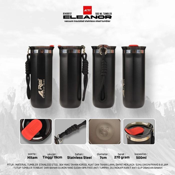 Botol Minum Eleanor Thumbler Hitam Arei Outdoorgear | tumbler tahan air dingin dan air panas