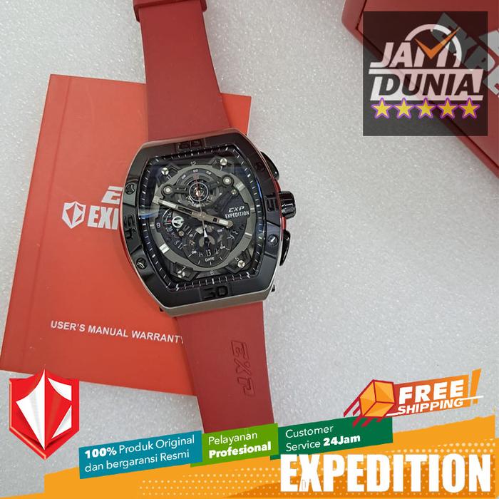 JAM TANGAN PRIA EXPEDITION ORIGINAL CHRONOGRAPH RED STRAP RUBBER WITH BLACK SILVER RING EXF 6800 EXF