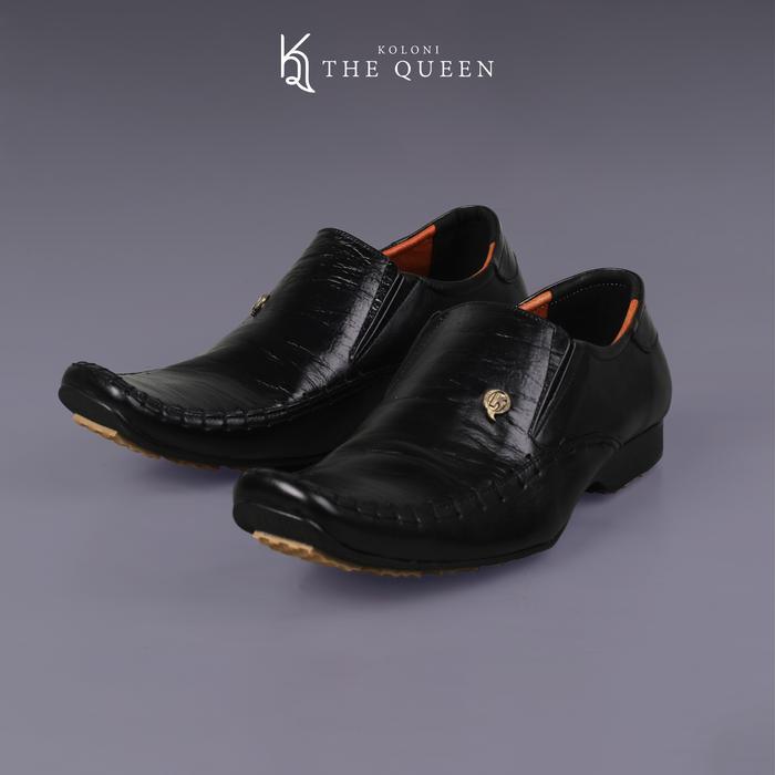 KQ Indonesia Sepatu Pantopel Pria K-501 Original Kulit Asli - Black
