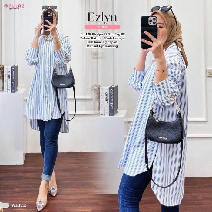 tunik jumbo ezlyn tunic bahan katun busui motif garis salur ori alila