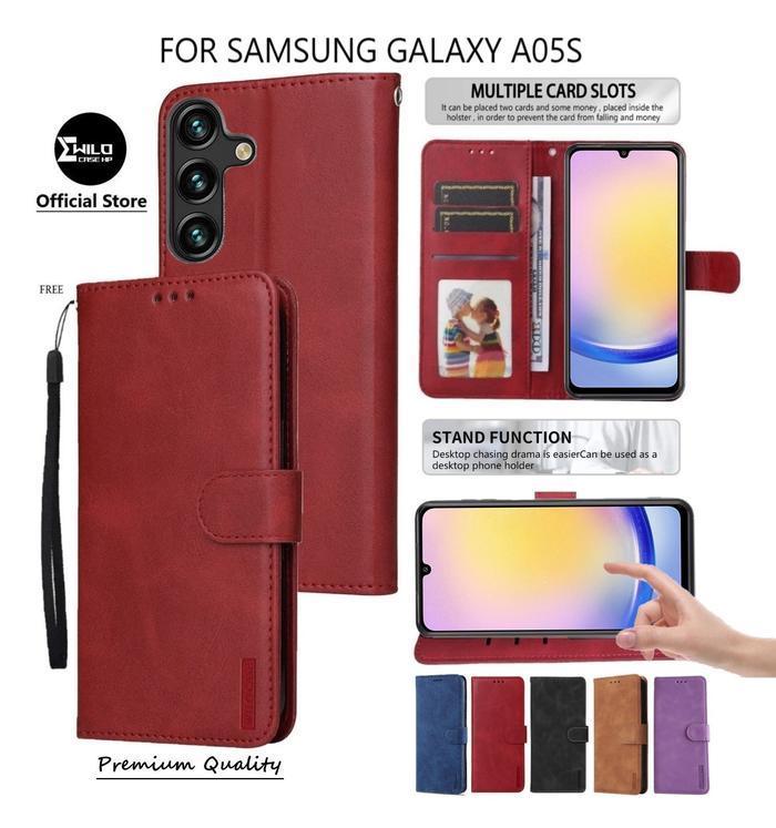 Wilocase Hp Untuk Samsung Galaxy A05S Super Premium Flip Case Kulit - Wallet Leather  Premium Tpu Co