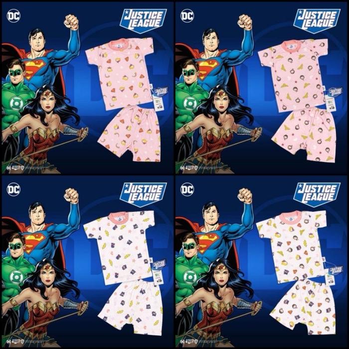 CHIYO Bamboo Print Setelan Baju & Celana Pendek Bayi Size S M L / Motif Justice League Girl / SNI