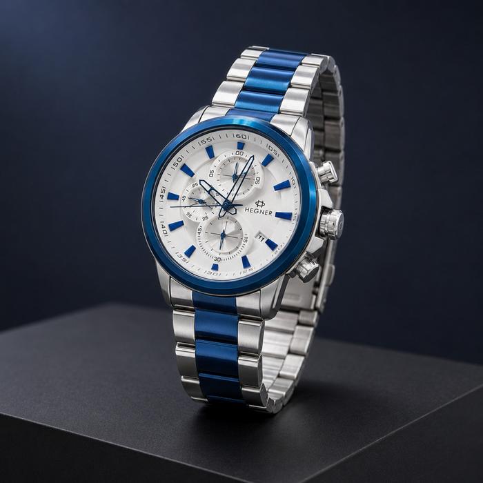 Jam Tangan Pria Hegner HW 5011G-3 Analog CronoGraph Silver Blue