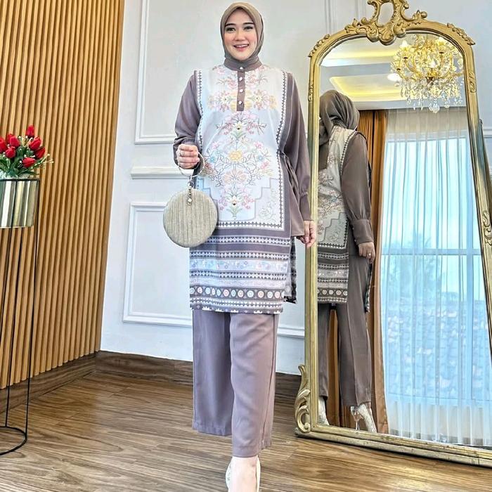 One Set Kondangan Celana Meijiwang Fashion Setelan Baju Atasan Panjang Celana Muslim Wanita Dewasa