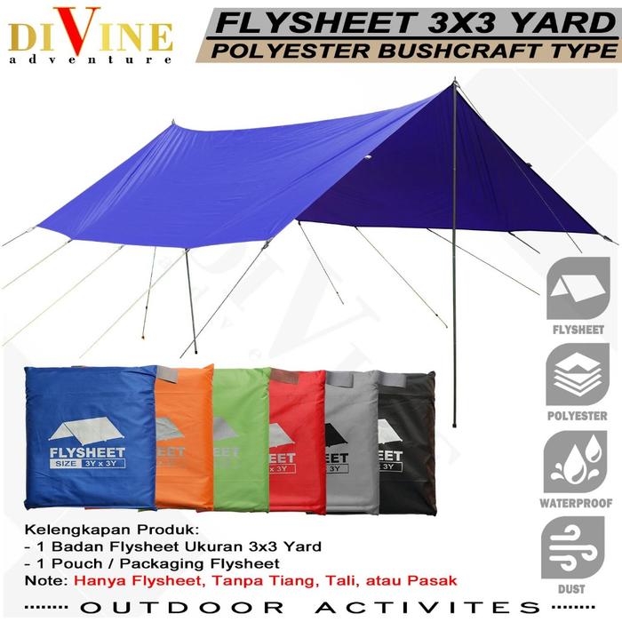 READY Flysheet tenda 300 x 300 Waterproof Camping Atap tenda Outdoor Kanopi Tenda flysheet tahan sin