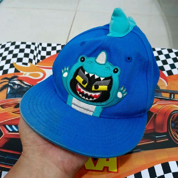 topi snapback Elstinko karakter lucu dinosaurus biru benhur kids anak usia 4-6 tahun original murah